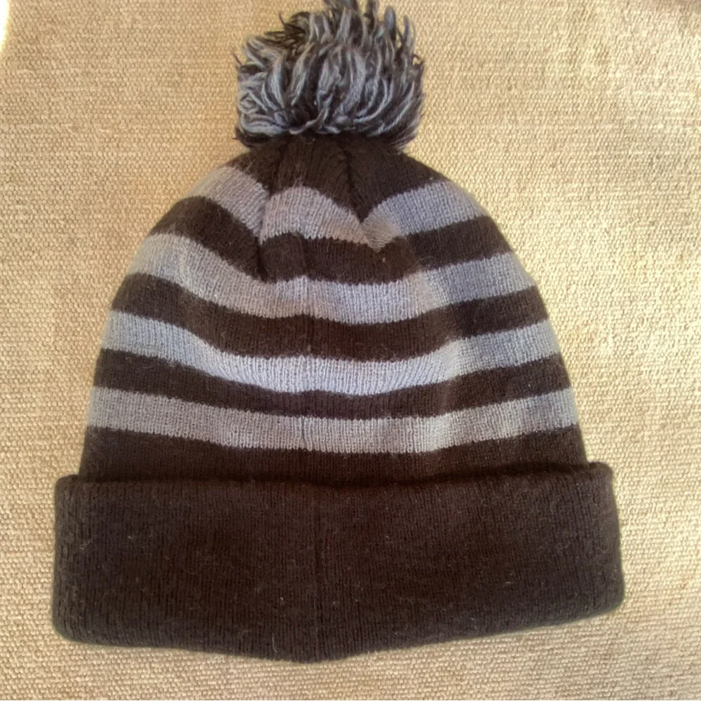 Cozy Black and Gray Striped Kids Beanie with Pom Pom